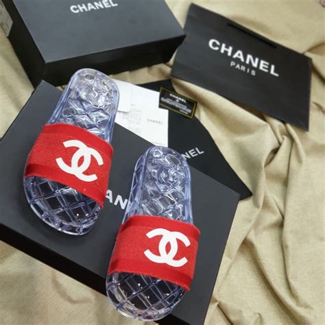 chanel jelly pool slides|chanel fluffy slides.